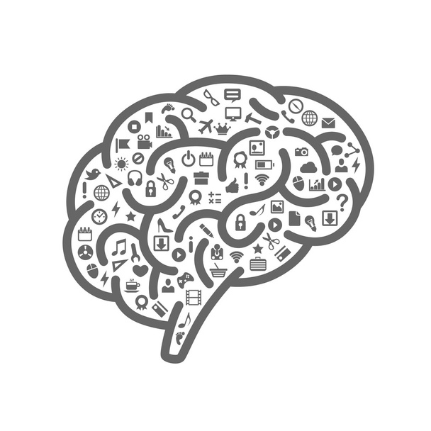 Silhouette des Gehirns mit Symbolen - Vektor, Bild