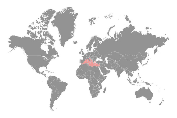 Středozemní moře na mapě světa. Vektorová ilustrace. - Vektor, obrázek