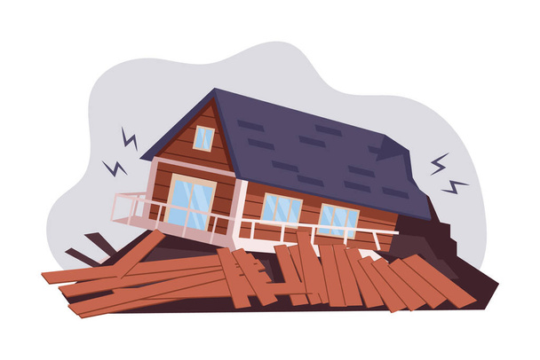 Destroyed house. Hurricane, tornado, earthquake. The concept of natural disasters. Illustration, vector - Vettoriali, immagini