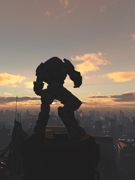 Future City - Robot Sentinel au coucher du soleil
 - Photo, image