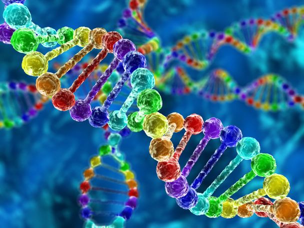 ADN arc-en-ciel (acide désoxyribonucléique) avec défocalisation sur le fond
 - Photo, image