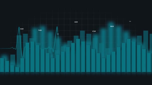 Bar graph and increasing numbers. Business concept with bar graph and heartbeat graphics. - Filmagem, Vídeo