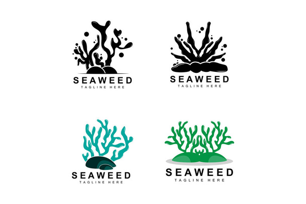 Seaweed Logo Design, Underwater Plant Illustration, Cosmetics And Food Ingredients - ベクター画像