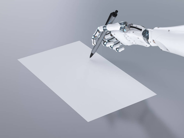 Ai art generator with 3d rendering robot writing assistant or essay generator hand hold pen - Fotó, kép