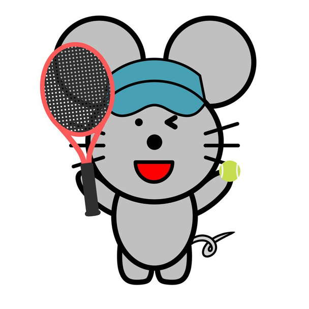 an illustration of mouse holding a tennis racket - Photo, Image