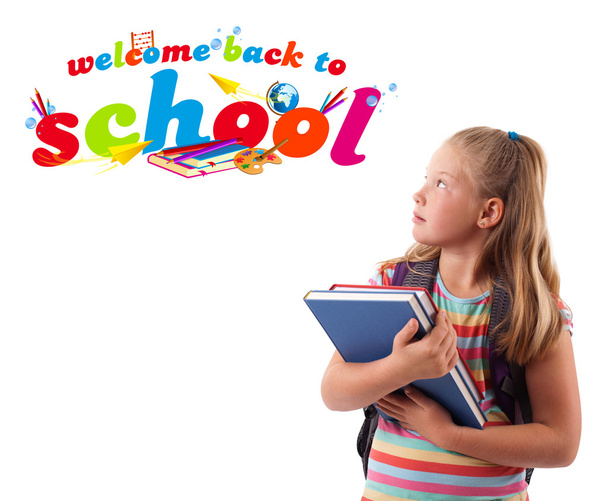 Kid with back to school theme isolated on white - Φωτογραφία, εικόνα