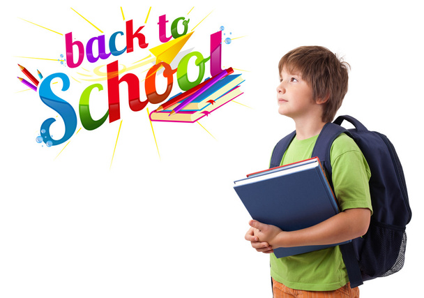 Kid with back to school theme isolated on white - Zdjęcie, obraz