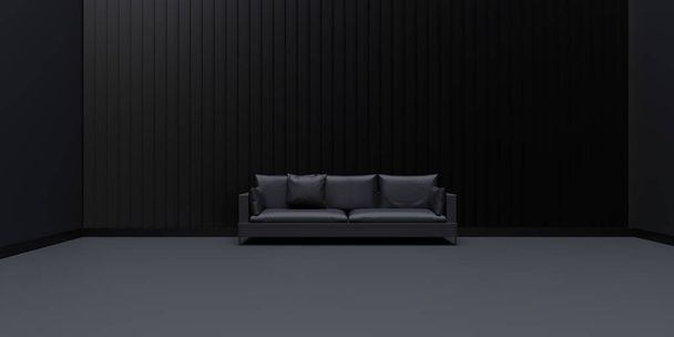 interiér studio japonský styl architektura Zen a solitary gauč v moderním prázdném pokoji s minimalistickými roštovými stěnami Product display 3D ilustrace - Fotografie, Obrázek