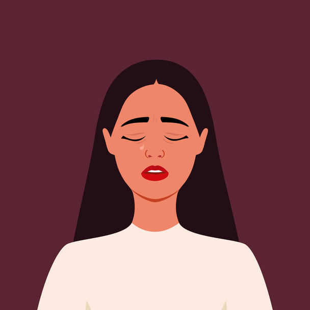 Young woman is crying. Human emotions. Sadness. Despair. Female. Flat style - Vector, afbeelding