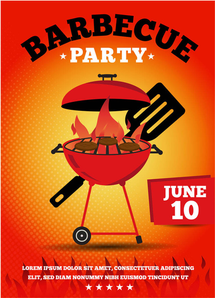 Orange vibrant BBQ Grill Party event invitation illustration vector text is outline font is ChunkFiveEx - Vektor, Bild