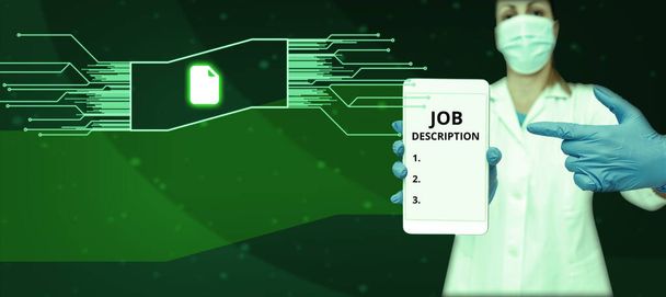 Konceptuální titulek Job Description, Internet Concept Dokument, který popisuje povinnosti pozice - Fotografie, Obrázek