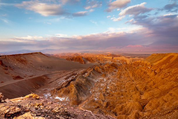 Peaceful Moon Valley dramatic landscape at Sunset, Atacama Desert, Chile - Photo, Image
