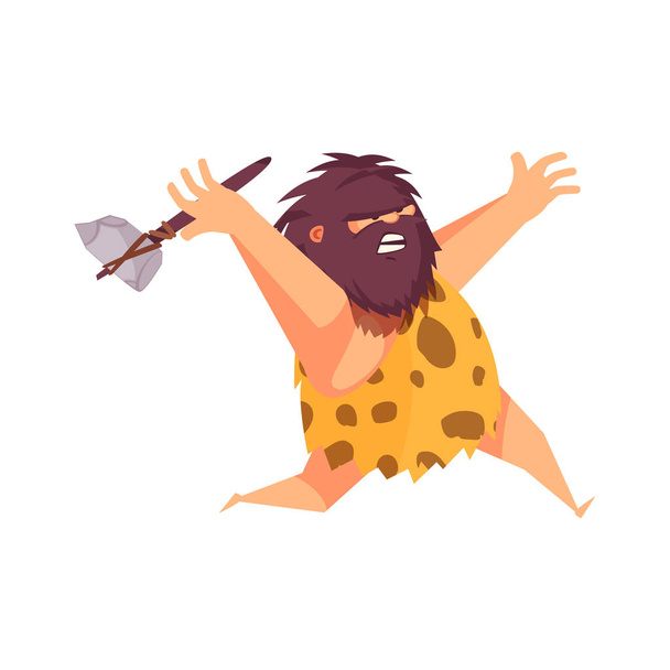 Hombre primitivo cavernícola composición con dibujos animados personaje humano de la persona antigua caza vector ilustración - Vector, Imagen