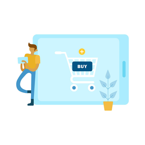Composición de compras en línea con iconos de estilo doodle y gadgets con pictogramas redondos vector ilustración - Vector, Imagen