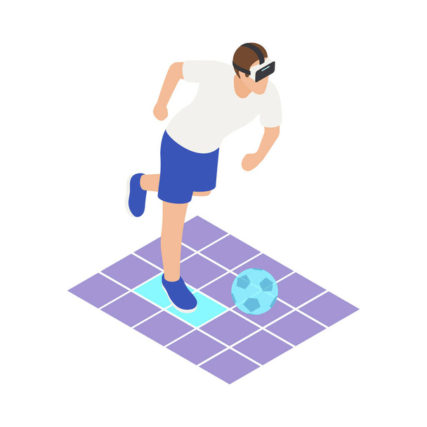 VR sports isometric icons composition with human character wearing helmet engaging sports activities vector illustration - Vector, Image