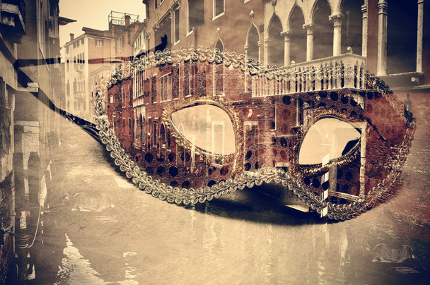 Carnaval van Venetië, dubbele blootstelling - Foto, afbeelding