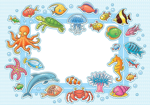 Frame with Sea Animals - Vector, Image