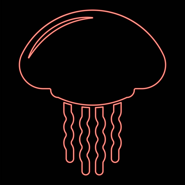 Neon meduza czerwony kolor wektor ilustracja obraz płaski styl światło - Wektor, obraz