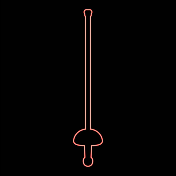 Neon rapier epee kard vívás kard régi hideg fegyver melee fegyver sport vagy párbaj sziluett piros színű vektor illusztráció kép lapos stílusú fény - Vektor, kép