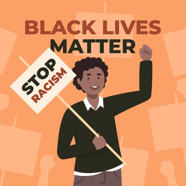 Boy protesting against racism illustration - Vector, Image