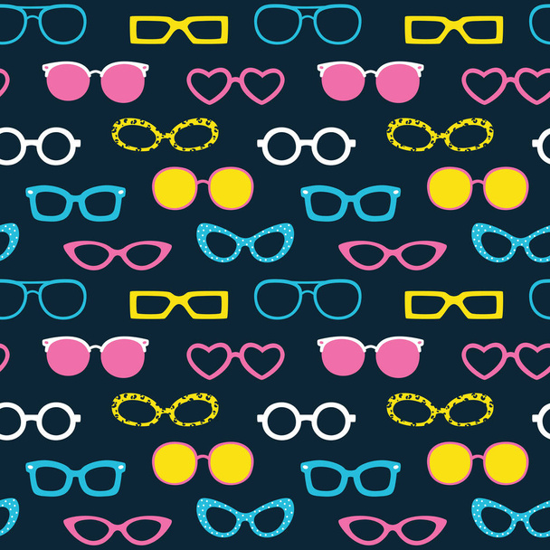 Vector seamless pattern with sunglasses on dark background - Wektor, obraz