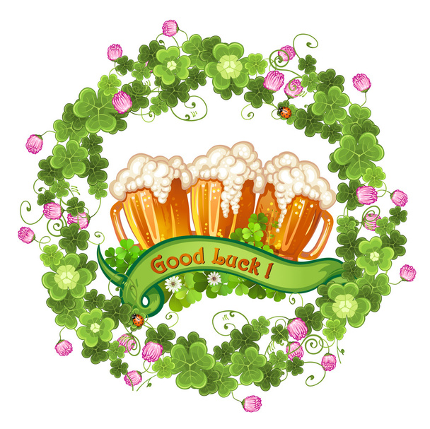 Clover and beer for Saint Patrick's Day - Vektör, Görsel