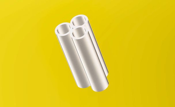 metalliputket Kiiltävä 3D valkoinen metalliputket halkaisija keltaisella pohjalla - Valokuva, kuva
