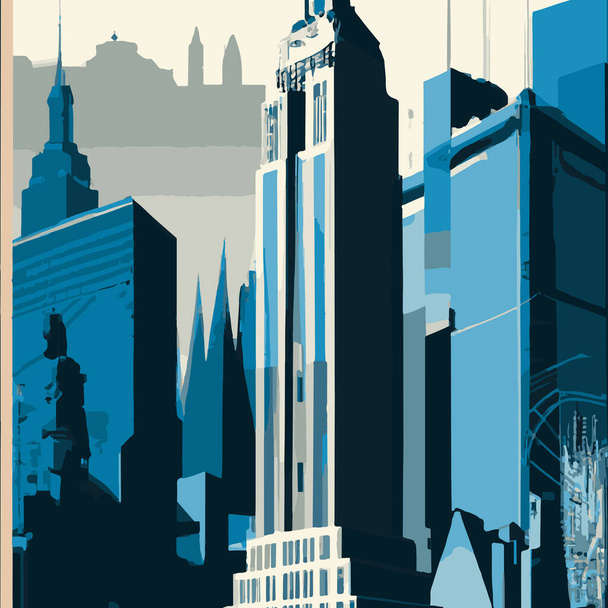 Vintage Travel Juliste New York City pilvenpiirtäjiä tumma ja kirkas sininen väri.. - Vektori, kuva