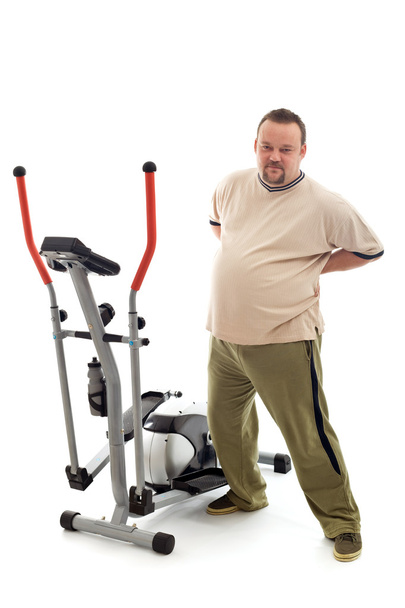 obézní muž táhnoucí se zády u trenéra zařízení - Fotografie, Obrázek
