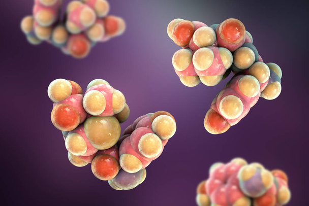 Molekulární model amoxicilinu, antibiotika používaná k léčbě řady bakteriálních infekcí, včetně pneumonie, zubních abscesů a infekcí močových cest, 3D ilustrace - Fotografie, Obrázek