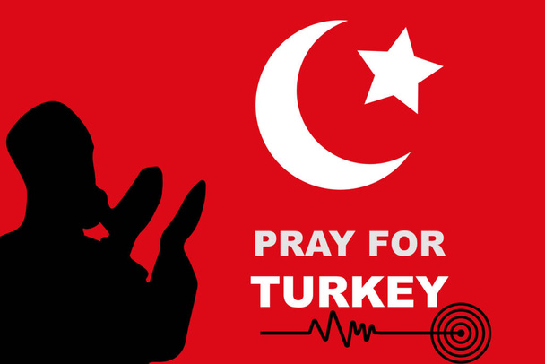 Pray For Turkey affected by earthquake. Turkey flag with dua and Earthquake Richter scales wave. Earthquake hit two countries at a time. - Vektor, kép