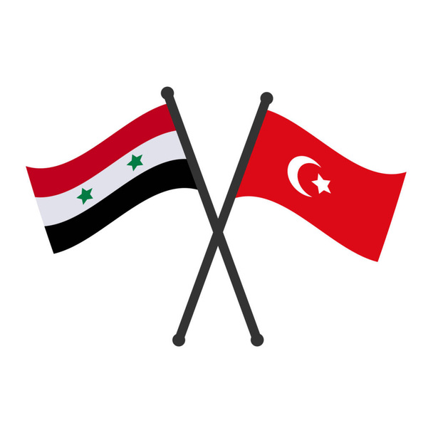 Σημαία Τουρκίας με σημαία Συρίας σταυρώθηκε. Δύο σημαίες σημαίνει διπλωματικές σχέσεις μεταξύ Συρίας και Τουρκίας. Συριακές και τουρκικές γειτονικές χώρες εθνική σημαία κυματίζει. Συνεργασία και συμφωνία. - Διάνυσμα, εικόνα