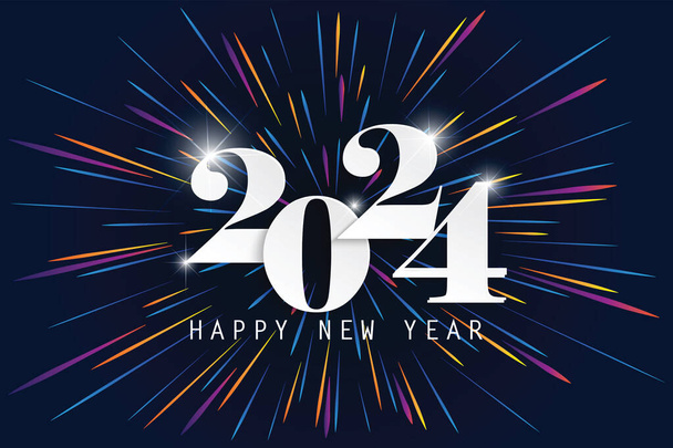 2024 Happy New Year elegant design - vector illustration of paper cut Λευκό χρώμα 2024 logo numbers on blue background - perfect typography for 2024 save the date luxury design and new year celebration. - Διάνυσμα, εικόνα