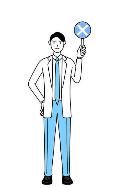 A man doctor in white coats holding a bar of buts indicating incorrect answers. - Vector, imagen