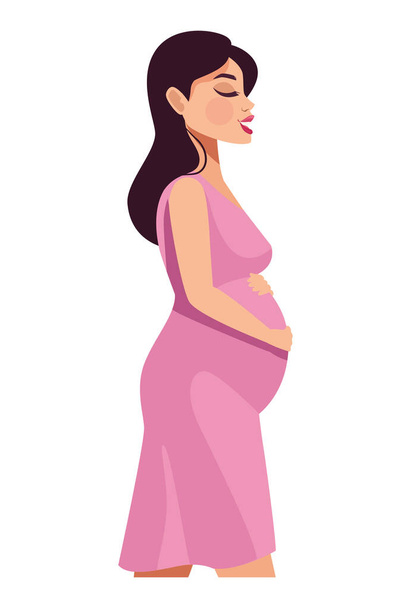 woman six months pregnant cute character - Vector, Image