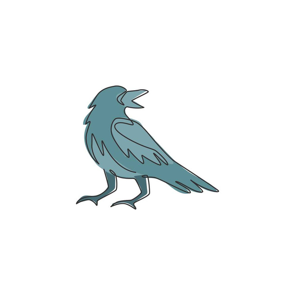 Un'unica linea di disegno di corvo misterioso per l'azienda identità logo aziendale. Crow bird concetto di mascotte per icona cimitero. Trendy linea continua disegnare disegno vettoriale illustrazione grafica - Vettoriali, immagini