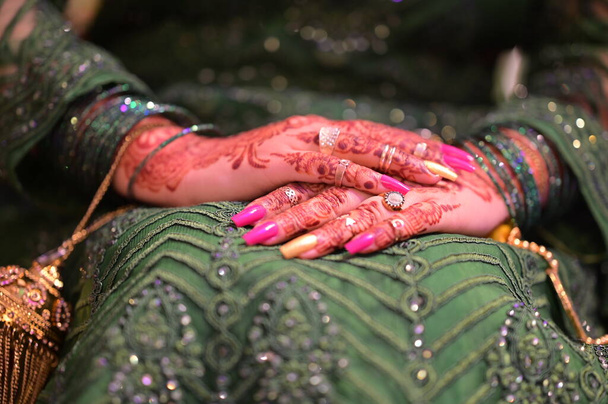 Popular Mehndi Designs for Hands or Hands painted with Mehandi Indian traditions - Photo, image
