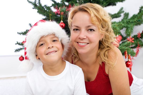 Happy woman and little boy christmas portrait - Foto, immagini