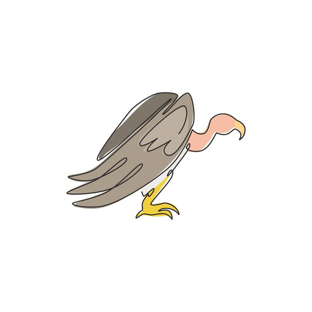 Un disegno a linee continue di avvoltoio spaventoso per l'identità del logo della fondazione. Big bird concetto di mascotte per l'icona della conservazione degli uccelli. Illustrazione moderna del vettore di disegno a singola linea - Vettoriali, immagini