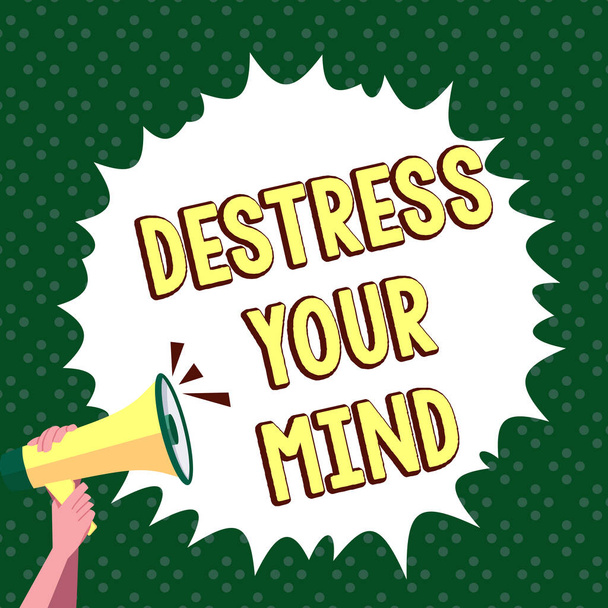 Tekstin näyttäminen Destress Your Mind, Word Kirjoitettu vapauttamaan henkistä jännitystä, vähentää stressiä - Valokuva, kuva
