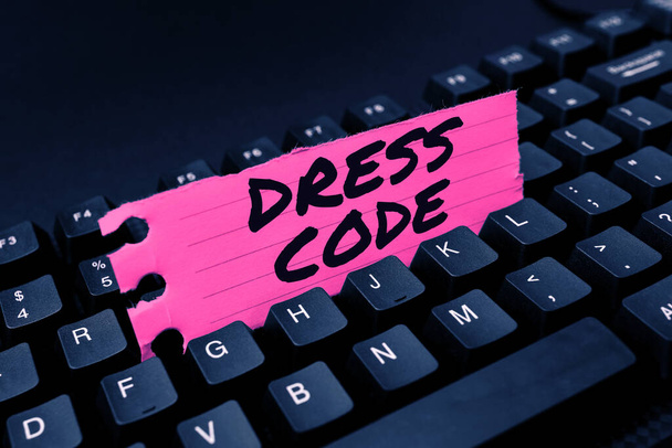 Psaní textu Dress Code, obchodní přístup akceptovaný způsob oblékání pro konkrétní příležitost nebo skupinu - Fotografie, Obrázek