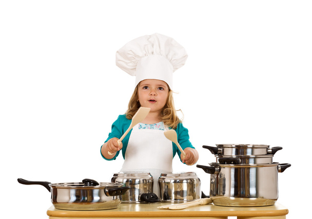 malá dívka oblečená jako kuchař s fun - Fotografie, Obrázek