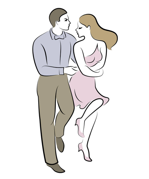 Beautiful young couple. The girl and the guy are dancing. Creative art. Graphic image. Vector illustration - Vektor, obrázek