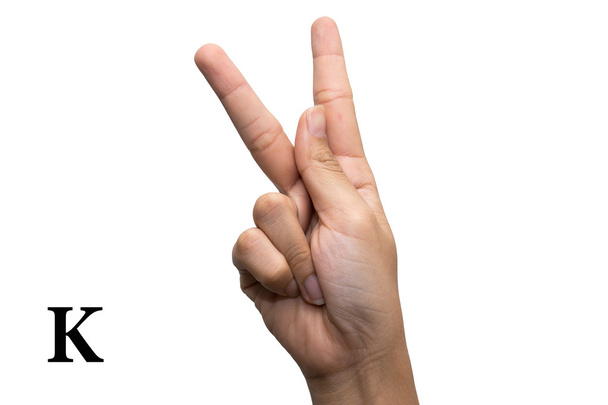Finger Spelling the Alphabet in American Sign Language (ASL). The Letter K - Zdjęcie, obraz