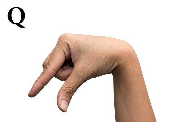 helyesírás-ellenőrzés az amerikai jelnyelv (asl) ábécé ujját. a levél q - Fotó, kép