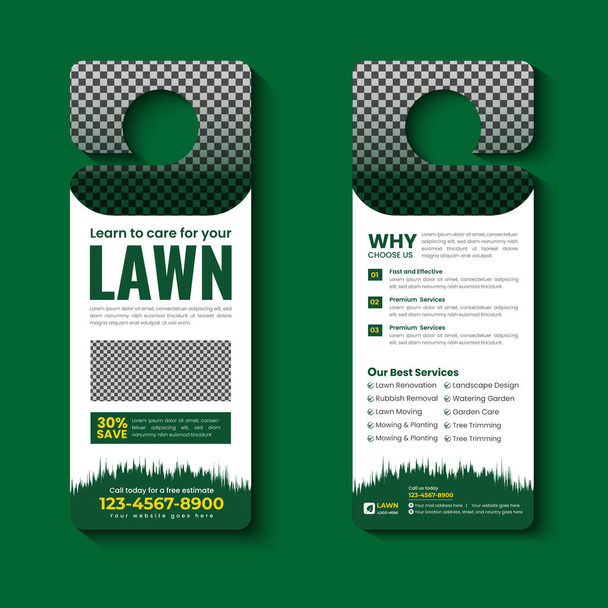 lawn care and landscaping, lawn trimming, door hanger template, Or lawn mower and Lawn Maintenance door hanger template vector layout - Vettoriali, immagini