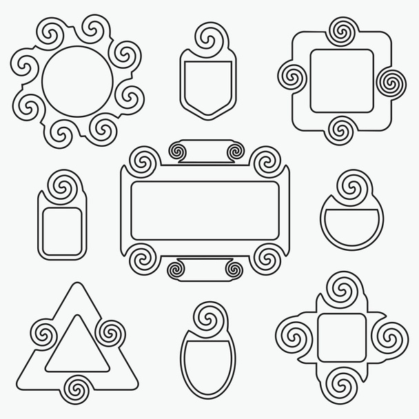 Line spiral shapes tag and emblem design elements set - Vector, Image