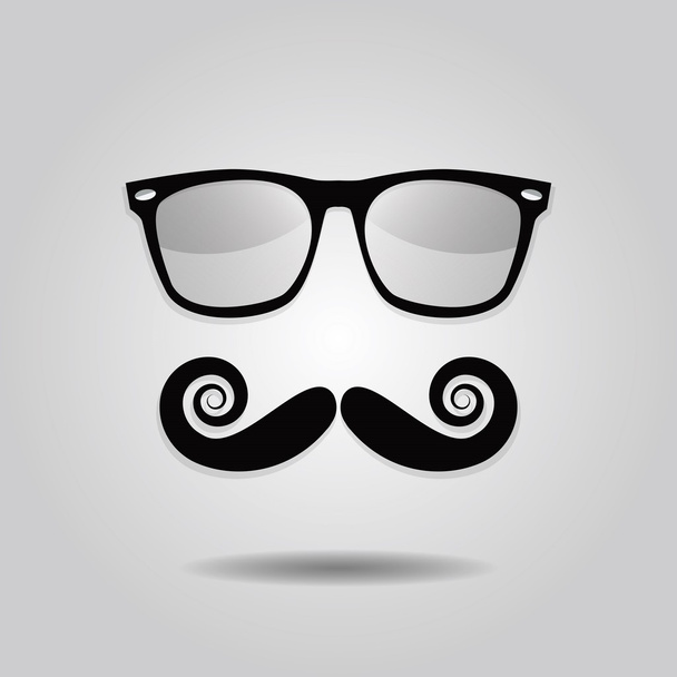 Hipster mustache and sunglasses icons on gray gradient background - Vector, afbeelding