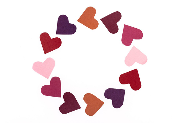 Frame of colorful paper hearts on white background - Photo, image