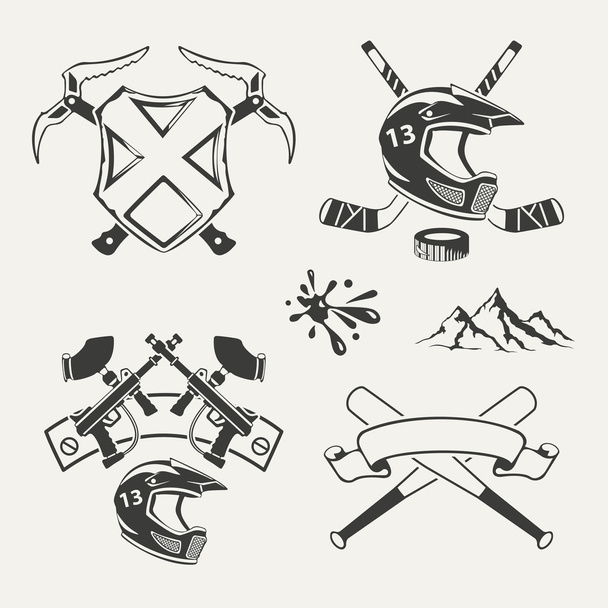 Conjunto de emblemas de esportes radicais, emblemas, rótulos e elementos projetados
 - Vetor, Imagem